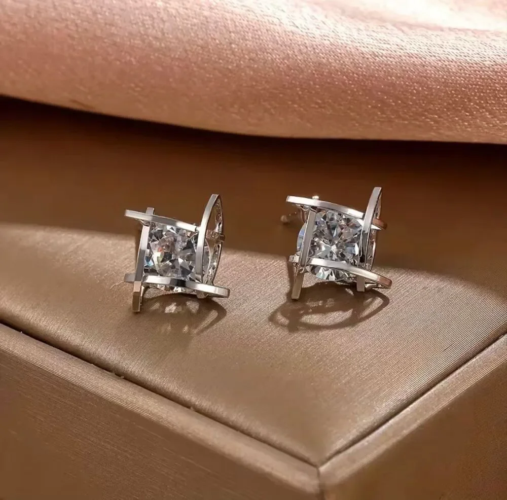 Italian Luxury Boutique Diamond Simulant Crystal Stud Earrings